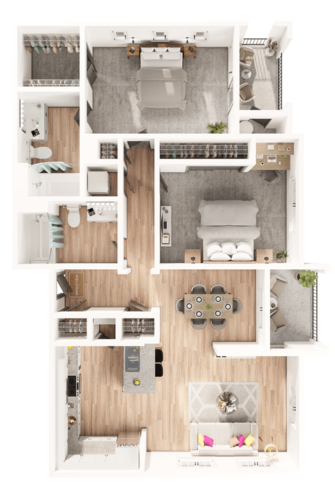 Floor plan for 2 beds, 2 baths, 1288 sqft